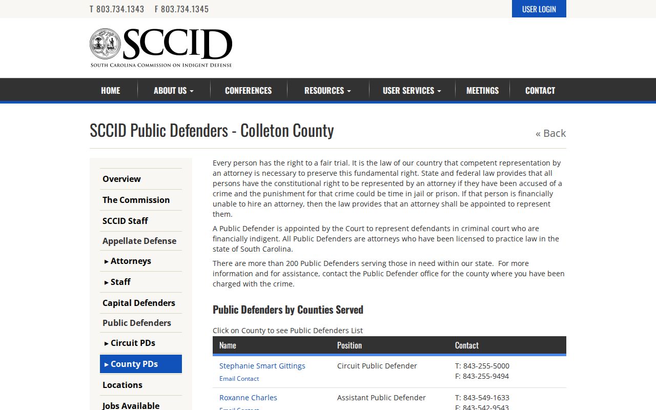 Colleton County criminal court case Public Defender office