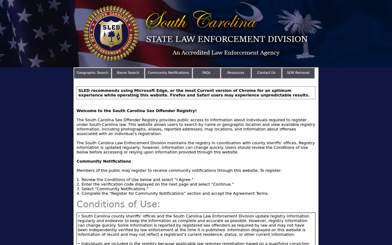 Colleton County sex offender registry conditions gateway