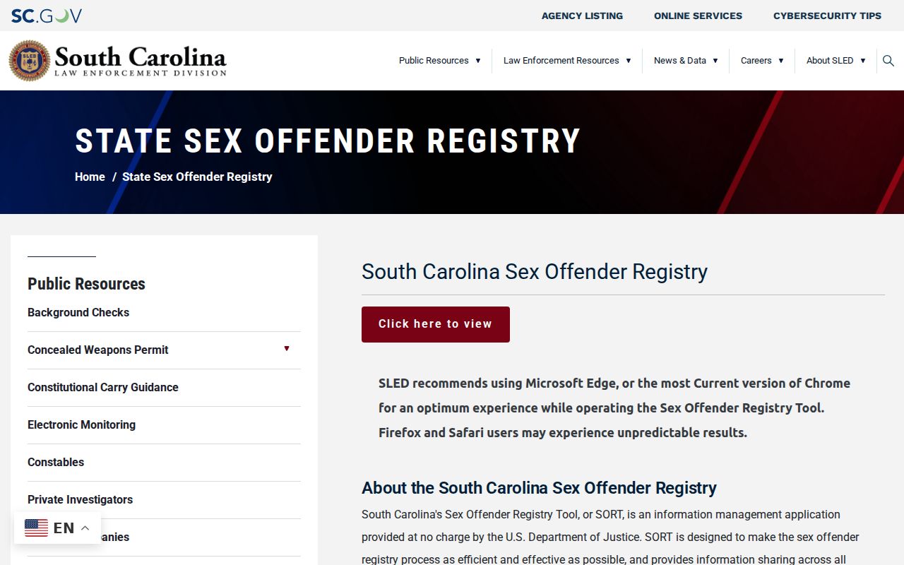 South Carolina registry overview for Colleton County sex offender records