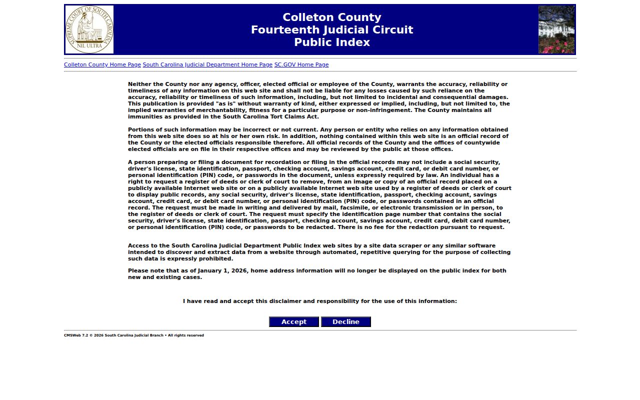 Colleton County criminal court record search fields