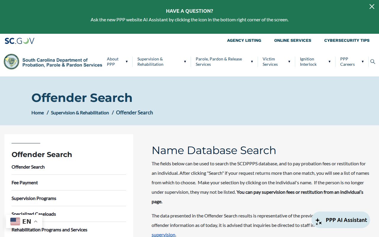 SCDPPPS Colleton County criminal supervision record search