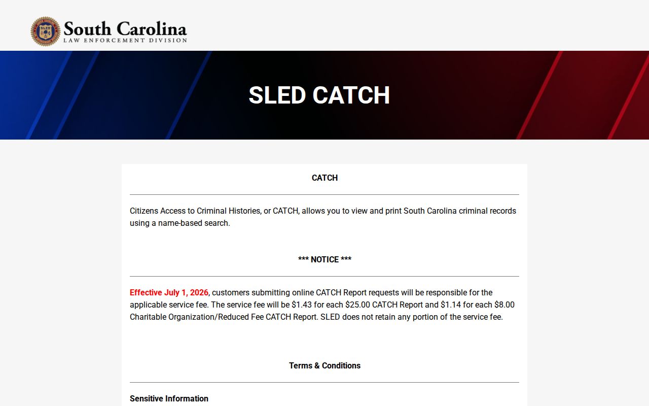 SLED CATCH official Colleton County criminal history search